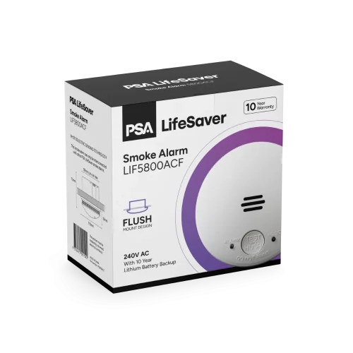 Lifesaver 5800ACF 240V Photoelectric Flush Mount Smoke Alarm with Rechargeable Lithium Battery