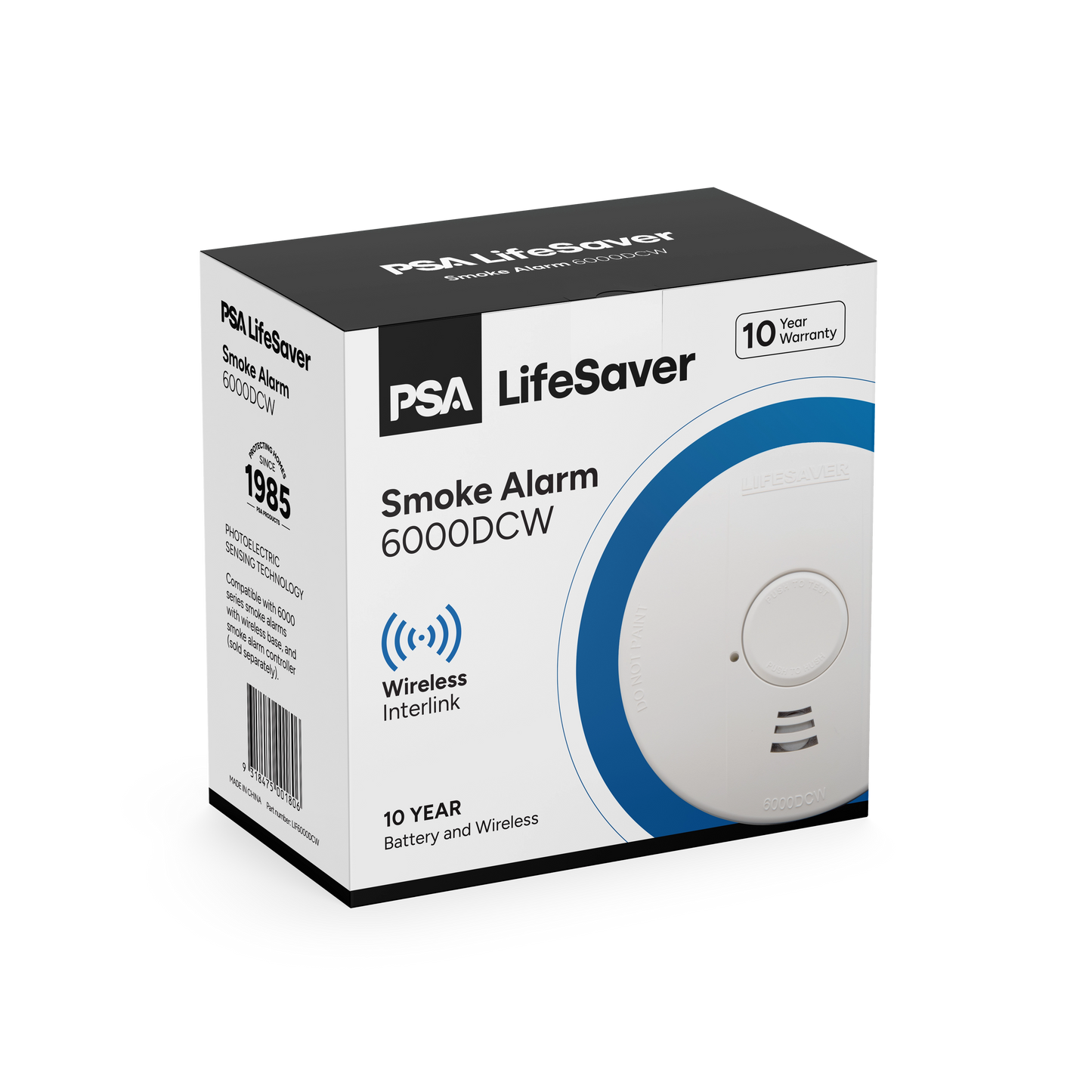 LIF6000DCW 10 Year Lithium Battery (non-replaceable) Smoke Alarm with Wireless RF Interlink