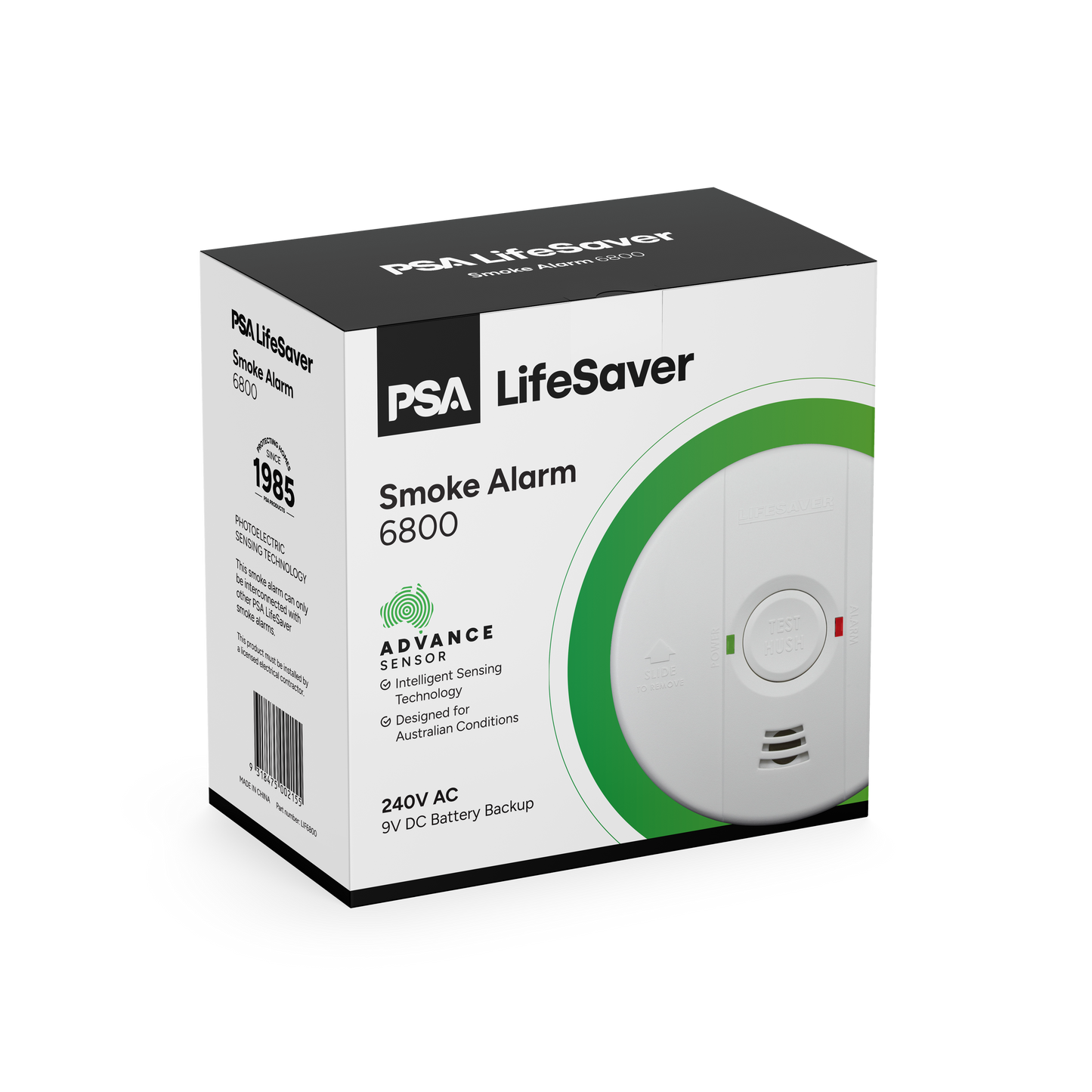 LIF6800 240V Photoelectric Smoke Alarm with 9V Battery Back Up